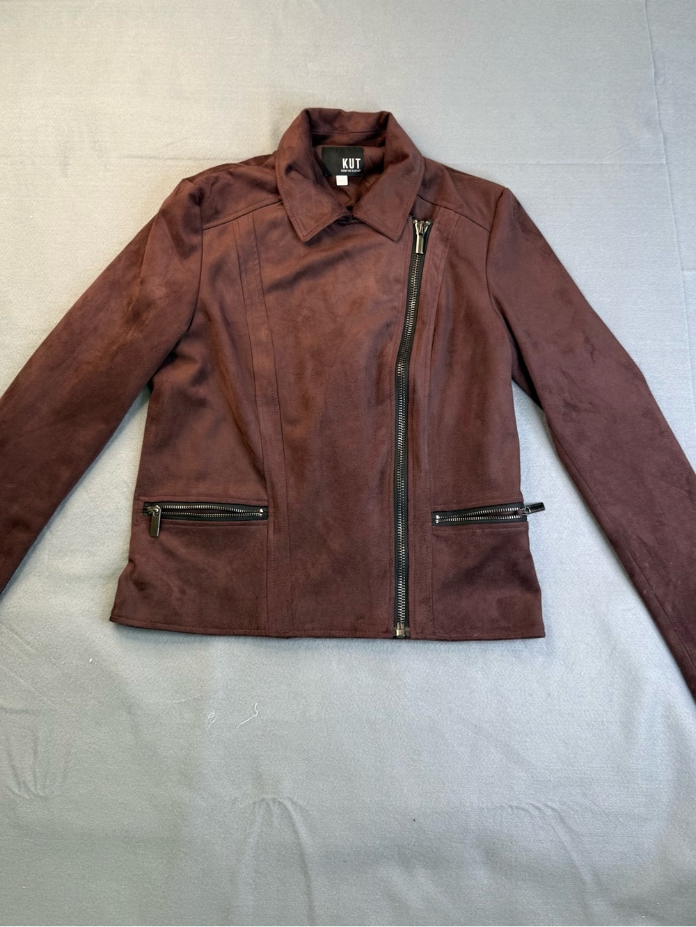 NWOT Kut from the Kloth Suede-Look Asymmetrical Zip Jacket - Burgundy